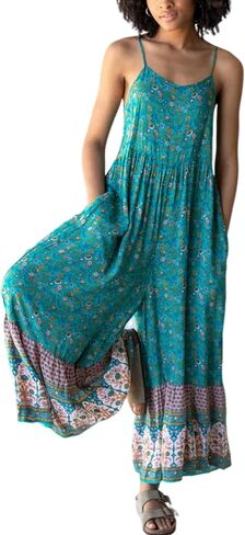 Himosyber Women's Summer Boho Jumpsuits Casual Wide Leg Bib Overalls Floral Print Rompers with Pockets in Kuwait