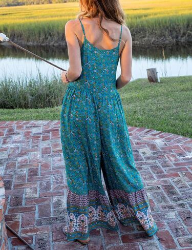 Himosyber Women's Summer Boho Jumpsuits Casual Wide Leg Bib Overalls Floral Print Rompers with Pockets in Kuwait