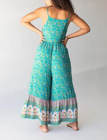 Himosyber Women's Summer Boho Jumpsuits Casual Wide Leg Bib Overalls Floral Print Rompers with Pockets in Kuwait