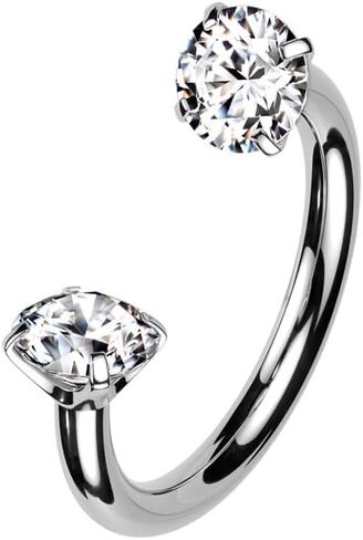 Pierced Owl 16GA ASTM F-136 Implant Grade Titanium Internally Threaded Prong Set CZ Crystal Ends Horseshoe Circular Barbell in Kuwait