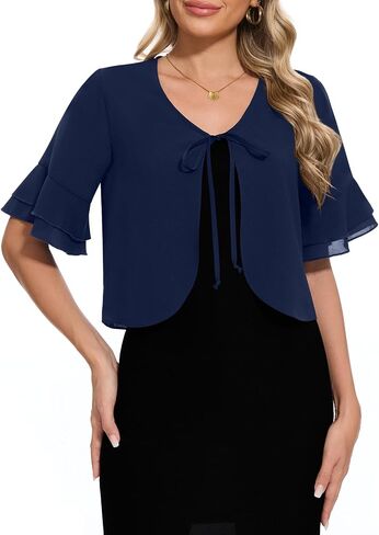 Women Shrug Chiffon Bolero Ruffle Short Sleeve Summer Tie Front Sheer Cardigans for Dresses in Kuwait
