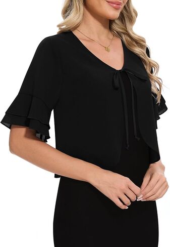 Women Shrug Chiffon Bolero Ruffle Short Sleeve Summer Tie Front Sheer Cardigans for Dresses in Kuwait