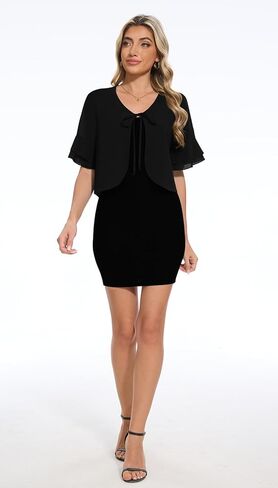 Women Shrug Chiffon Bolero Ruffle Short Sleeve Summer Tie Front Sheer Cardigans for Dresses in Kuwait