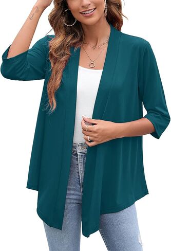 Heymoments Cardigans Lightweight Open Front 3/4 Casal Drage Drape Fall Cardigan S-2XL in Kuwait