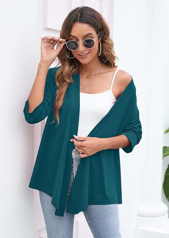 Heymoments Cardigans Lightweight Open Front 3/4 Casal Drage Drape Fall Cardigan S-2XL in Kuwait