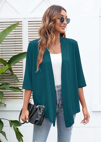 Heymoments Cardigans Lightweight Open Front 3/4 Casal Drage Drape Fall Cardigan S-2XL in Kuwait