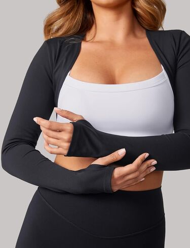 Cropped Long Sleeve Workout Tops Shrug for Women Open Front Bolero Buttery Soft Gym Yoga Daily Layering Piece in Kuwait