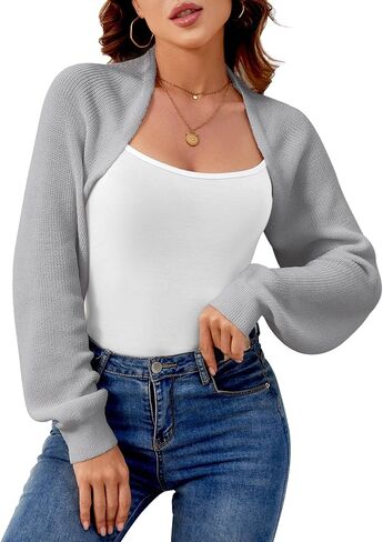 Women's Shrug Cardigan Sweaters Open Front Crop Cardigan Ribbed Knit Long Sleeve Drop Shoulder Bolero Sweater in Saudi Arabia