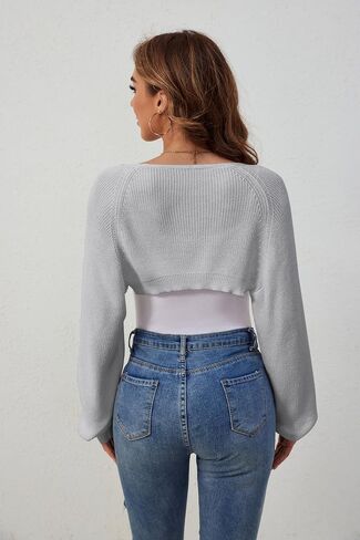 Women's Shrug Cardigan Sweaters Open Front Crop Cardigan Ribbed Knit Long Sleeve Drop Shoulder Bolero Sweater in Saudi Arabia