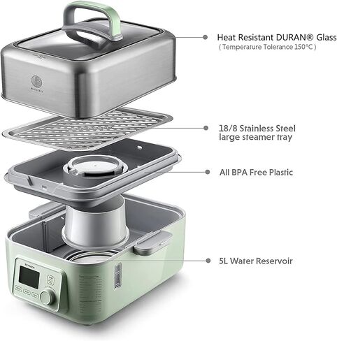 BUYDEEM G67US-A503 Electric Food Steamer for Cooking, 2 Tire Stainless Steel Steamer with Manual Mode, 1500W, 14 Quart, Green in Saudi Arabia