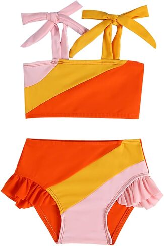 Toddler Girl Swimsuit Color Block Swimwear Girls Beach Bathing Suit Two Pieces Bikini Set 1-6 Years in Saudi Arabia