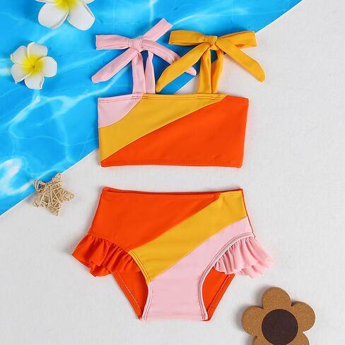 Toddler Girl Swimsuit Color Block Swimwear Girls Beach Bathing Suit Two Pieces Bikini Set 1-6 Years in Saudi Arabia