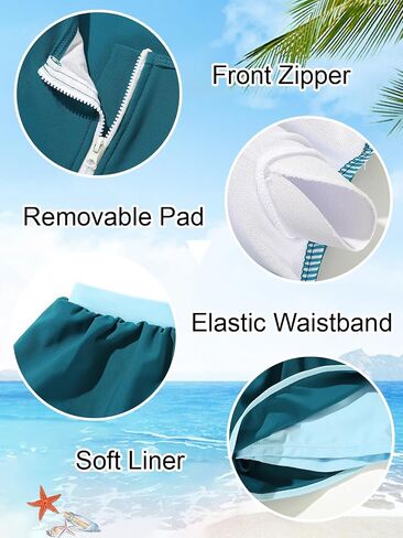 Girls Swimsuit Color Block Zipper Front 2 Piece Bathing Suit with Liner Bodyshort Sporty Girls' Swimwear 9-16T in Kuwait