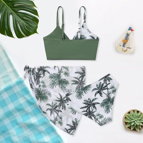 Weixinbuy Girl's 3 Piece Girls Swimsuit ، v-neck twist cross bikini مجموعة ملابس السباحة 9-16y بدلة سباحة في سن المراهقة مع تنورة تستر in Kuwait