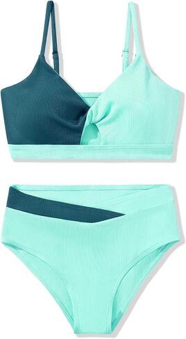 Girls Swimsuit Color Block Twist Bathing Bikini Suit Adjustable Straps Girls 2 Piece Swimsuit 7-14 Years in Saudi Arabia