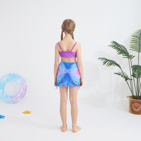 فتيات السباحة 3 قطعة الخامس الرقبة الاستوائية كروس صليب البيكيني مجموعة دبابة جافة سريعة مع تنورة شاطئ الرباط 7-16T in Kuwait