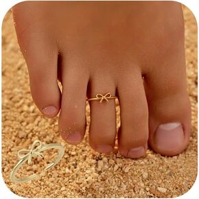 925 Sterling Silver Bow Toe Rings for Women Non Tarnish Cute Dainty Knot Foot Ring Mother Daughter Friendship Toe Ring Adjustable Open Band Hypoallergenic Summer Beach Foot Jewelry Graduation Gifts