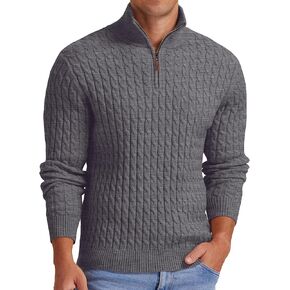 Askdeer Men's Quarter Zip Sweater Sweater Cable Sweater Sweater Sweater Swice Sweater Sweater Sweater Discal Dulover مع حافة التضليع