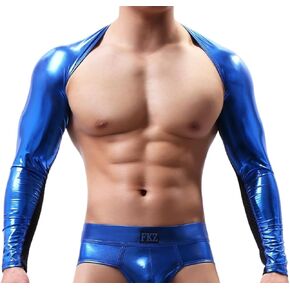 Gogobear Men's Shiny Metallic Long Sleeve Half Tank Top Sexy Sparkly Arm Sleeves Shrug Muscle Workout and Party Shawl