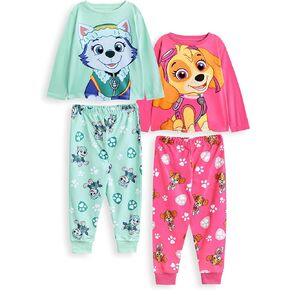 Paw Patrol Skye & Everest Girls Pajama Set Pack of 2 | Kids Pink & Grey Graphic Long Sleeve Top & Long Leg Bottoms