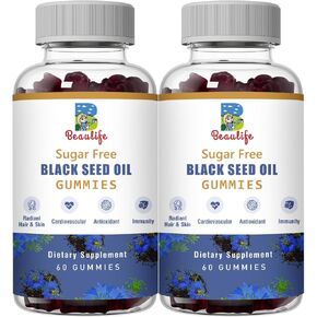 （2pack）Black Seed Oil Gummies, Black Seed Oil, with Sea Moss, Ashwagandha, Elderberry, Turmeric, Vitamin C, D, zinc, Beet Root Powder, Support Immune System, Cardiovascular Health, Radiant Hair& Skin