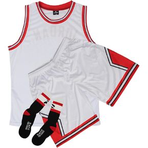Adult Basketball Jersey 3 Piece Kit Sleeveless Mens Fan Jersey Athletic Mesh Top Sports Outfit
