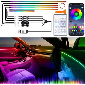 أضواء السيارة الداخلية الأكريليك مع تطبيق/جهاز التحكم عن بُعد/عن بُعد/زر ، 6 في 1 DreamColor USB Car Ambient Lighting Kit 16 مليون ملحقات قطاع النيون للسيارة داخل الديكور