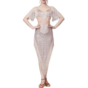 Women's Sequined Tassel Latin Dance Skirt Party Skirt Stage Performance Costume