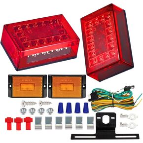 6inch Boat Trailer Lights LED Kit, Submersible Trailer Light Rectangular Stop Turn Tail License Plate Boat Trailer Light kit w/Amber Marker Lights, 25ft Wiring Harness