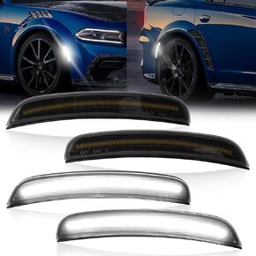 Charger Side Marker Lights Compatible with Dodge Charger 2015-2023, Front & Rear Bumper LED Smoked Lens Lamps Replace# 68214405AA 68214404AA 68214127AA, White LED
