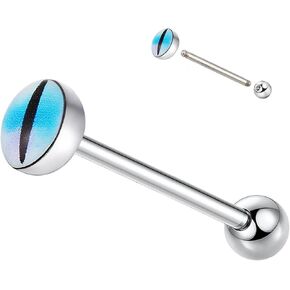 Men'S And Women'S Gradient Color Eye Pattern Tongue Ring, Stainless Steel Threaded Tongue Perforated Barbell Jewelry