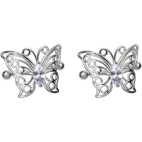ثقب البومة 14GA 316L من الفولاذ المقاوم للصدأ CZ CZ Crystal Butterfly Outine Nipple Resields ، بيعت كزوج