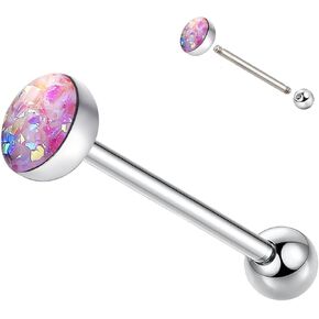 Men'S And Women'S Gradient Color Changing Opal Tongue Ring, Stainless Steel Threaded Tongue Perforated Barbell Jewelry
