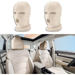 2PCS Car Headrest Cover, Personalized Funny Vehicle Front Seat Full Face Mask, Seat Cover Accessories Car Headrest Protector, Universal Car Interior Accessories (Black)