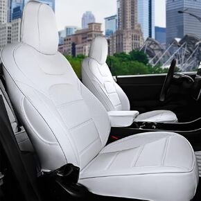 RuiYue Carry Custom Fit Tesla Model Y and Model 3 Front Seat Cover Car Front Seat Protector Car Front Seat Cushion Premium Flannel Fabric Anti-Aging Sun Protection Easy-Clean (White 2Pcs)