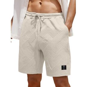 UOUA Men's Casual 7" Shorts Drawstring Elastic Waist Texture Summer Beach Sweat Shorts with Pockets in Kuwait