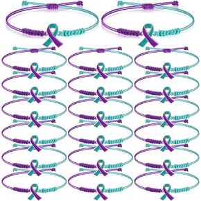 Sasylvia 20 Pcs Suicide Prevention Awareness Bracelets Adjustable Cord Purple Teal Ribbon Braided Bracelets Inspirational Suicide Prevention Gifts for Women Men Jewelry Accessories