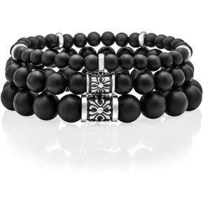 Vy Jewelry Matte Black Onyx Beded Beded Stones 6/8/10mm DIA Stones مع 925 حبات فضية من الجنيه الاسترليني للرجال والنساء