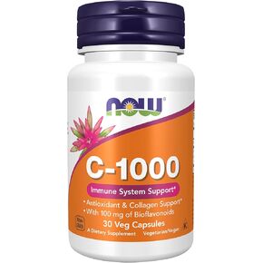 NOW Supplements, Vitamin C-1,000 with Rose HIPS & Bioflavonoids, Antioxidant Protection*, 30 Veg Capsules