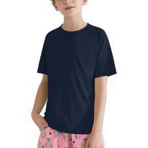 Hotfiary Boys Short Sleeve Rash Guard UPF50+ Swim Shirt Quick Dry Water Sun Neon Athletic Shirts for Girls Kids Youth 5-14 Y