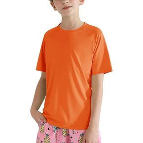 Hotfiary Boys Short Sleeve Rash Guard UPF50+ Swim Shirt Quick Dry Water Sun Neon Athletic Shirts for Girls Kids Youth 5-14 Y in Kuwait