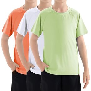 Boys Swim Shirt UPF 50+ Kids Rash Guard Short Sleeve 3 Pack Youth Sun UV Protection SPF Water Fishing Top Shirts 5-18Y