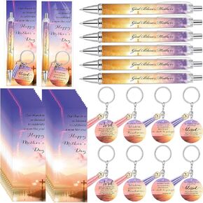 50 Set Mother's Day Christian Gifts God Bless Pens Religious Keychains with Tassel Cards Bags for Church Sunday School