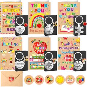 HOWAF Thank You Cards for Teachers, Teacher Appreciation Cards Teacher's Keychains with Boxes for Teacher Week Gifts, Teachers' Appreciation Greeting Card for End of School Year Graduation Gift
