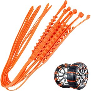 10 PCS Adjustable Anti-Slip Tire Zip Ties for Snow Chains | Universal Winter Car Truck SUV Traction Grips | Emergency Mud Survival Multi-Function Security Cable Belts – Orange