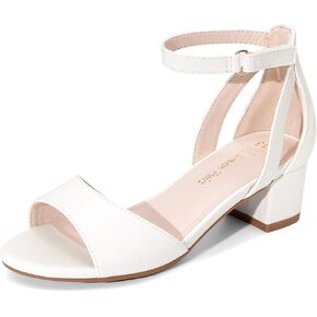DREAM PAIRS Girls Sandals Chunky Pump Ankle Strap High Heels Dress Open Toe Flower Wedding Party for Little Big Kid
