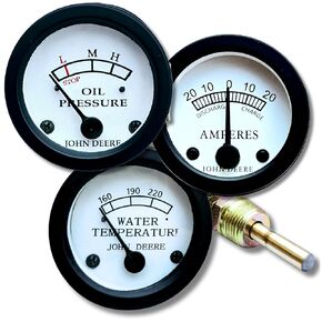 Oil Pressure Ammeter Temp Gauge Set for Johnn Deeere Tractors - Fits 50, 60, 70, 520, 530+, 620, 720, A, an, AW, AO, AR, B, BN, D, G, M, MT | 140-230F, 0-25 PSI, 20-0-20 | Black Bezels JD