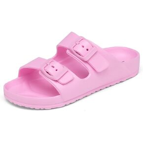 Boys Girls Double Buckle Slip on Slide Kid Beach Sandals Adjustable EVA Summer Pool Shower Shoes Indoor Outdoor Slippers