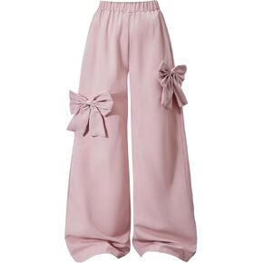 Girl's Y2k Bowknot Track Pants Elastic Waist Baggy Straight Wide Leg Baggy Trousers Sports Wear in Kuwait