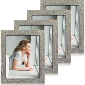 8x10 Picture Frame Set of 4, High Definition Real Glass Rustic Brown Frame, 8 x 10 Photo Frames for Desktop Display and Wall Mounting